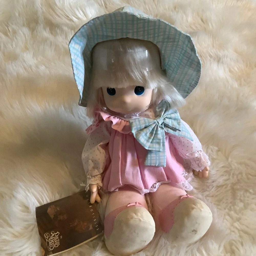 Vintage Precious Moments Soft Body‎ Doll Pink Dress Gingham Hat 16 inch PMC Inc